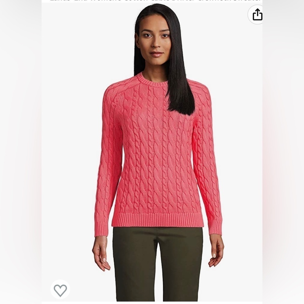 Lands' End Drifter Cotton Cable Knit Crew Neck Sweater Pink Salmon‎ Womens M